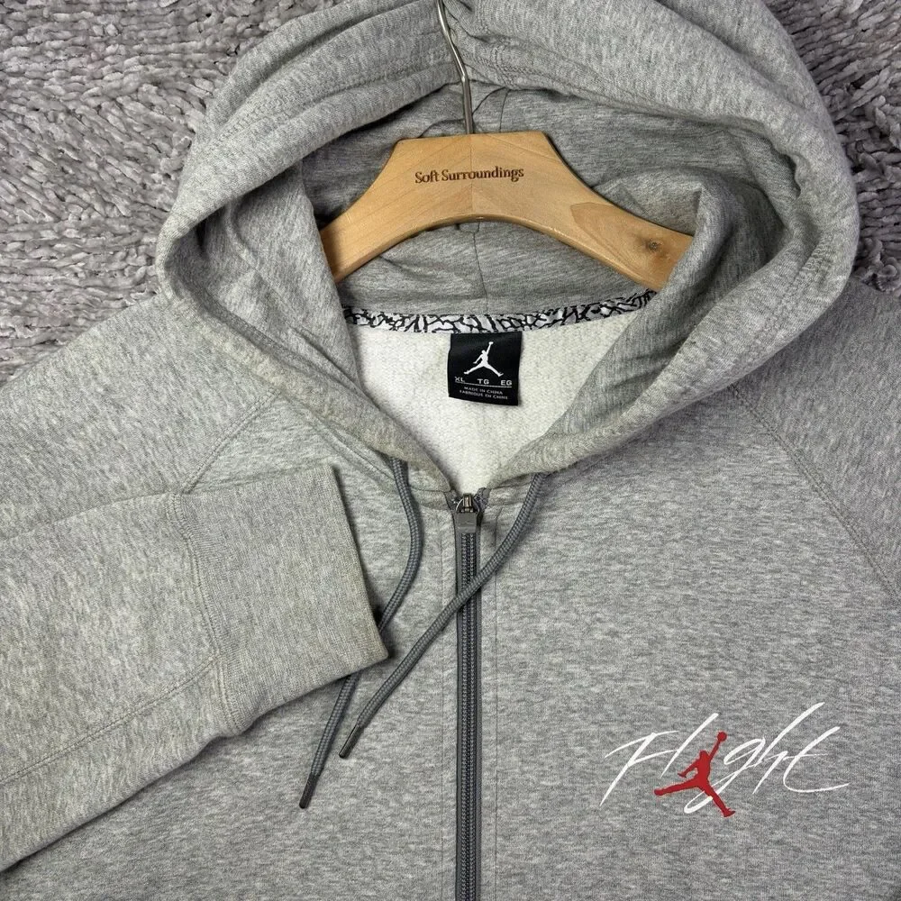 Jordan Flight Full Zip Hoodie Mens XL Gray Activewear Training Gym Winter Jump